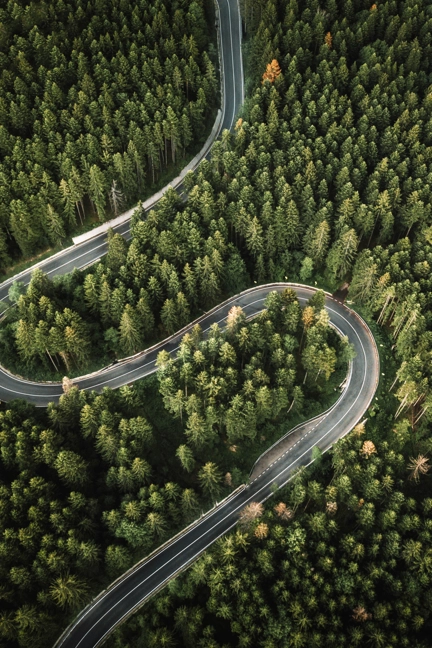 Aerial View Of Road Through Forest